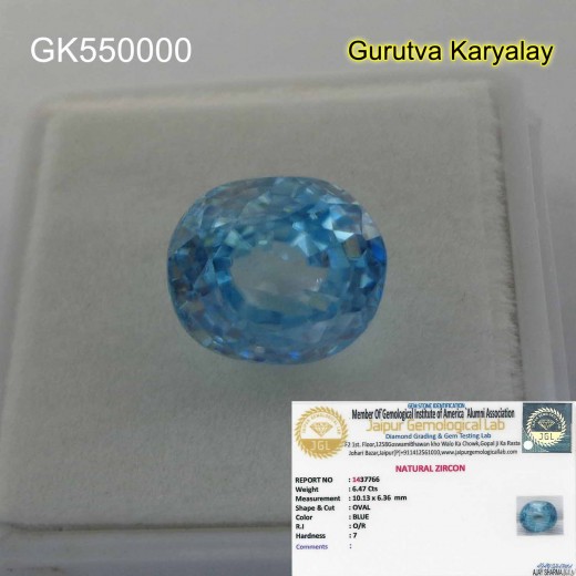 RATTI-7.12(6.47CT) LAB TESTED NATURAL BLUE ZIRCON BLUE ZIRCAN VENUS GEMS ZIRCON